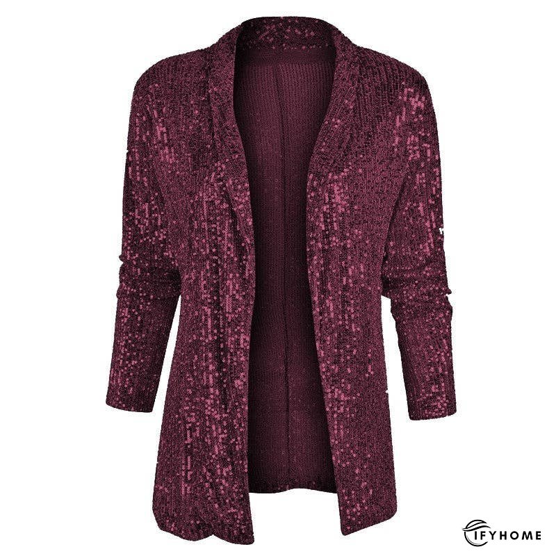 Sequin Long Sleeve Mid-Length Blazer Coat | IFYHOME