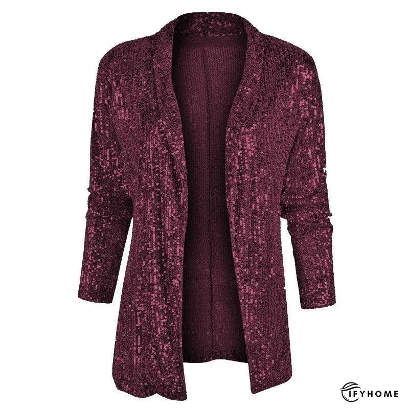 Sequin Long Sleeve Mid-Length Blazer Coat | IFYHOME