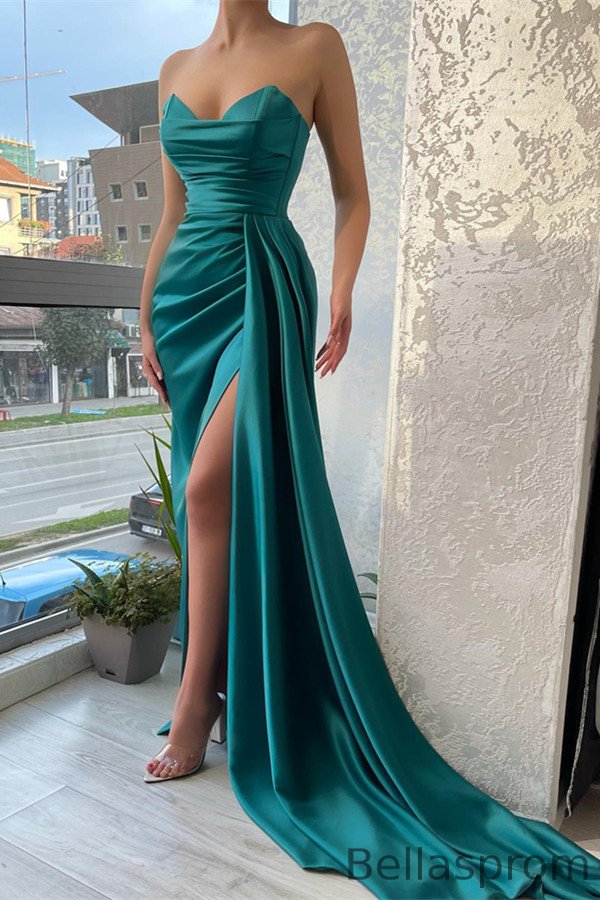Bellasprom Sweetheart Evening Gown Slit Long With Pleats Bellasprom