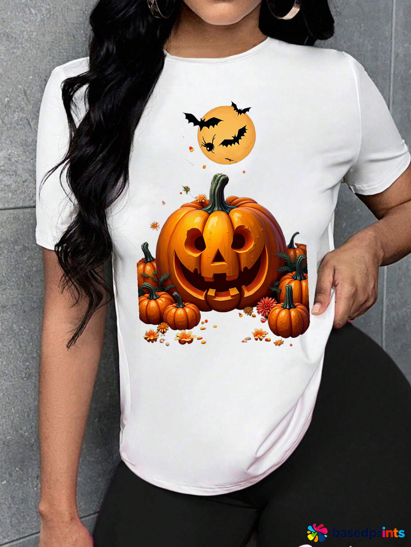 Halloween Pumpkin T-Shirt Women Casual Short Sleeve Tee Tops