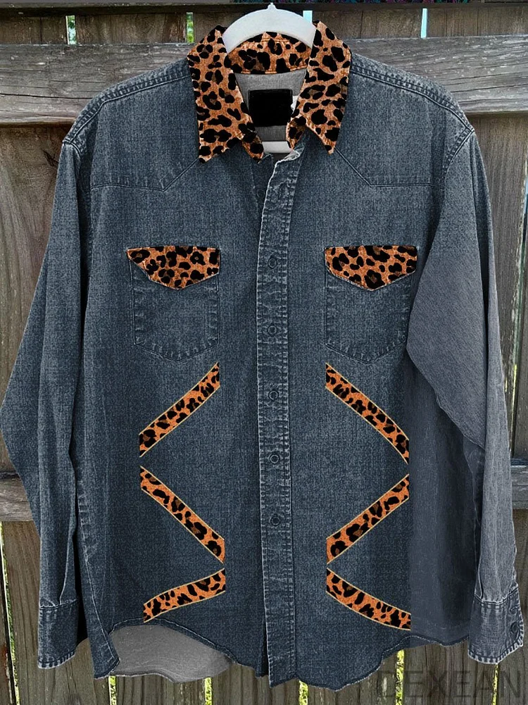 Men's Animal Texture Print Pattern Vintage Stripe Print Casual Shirt