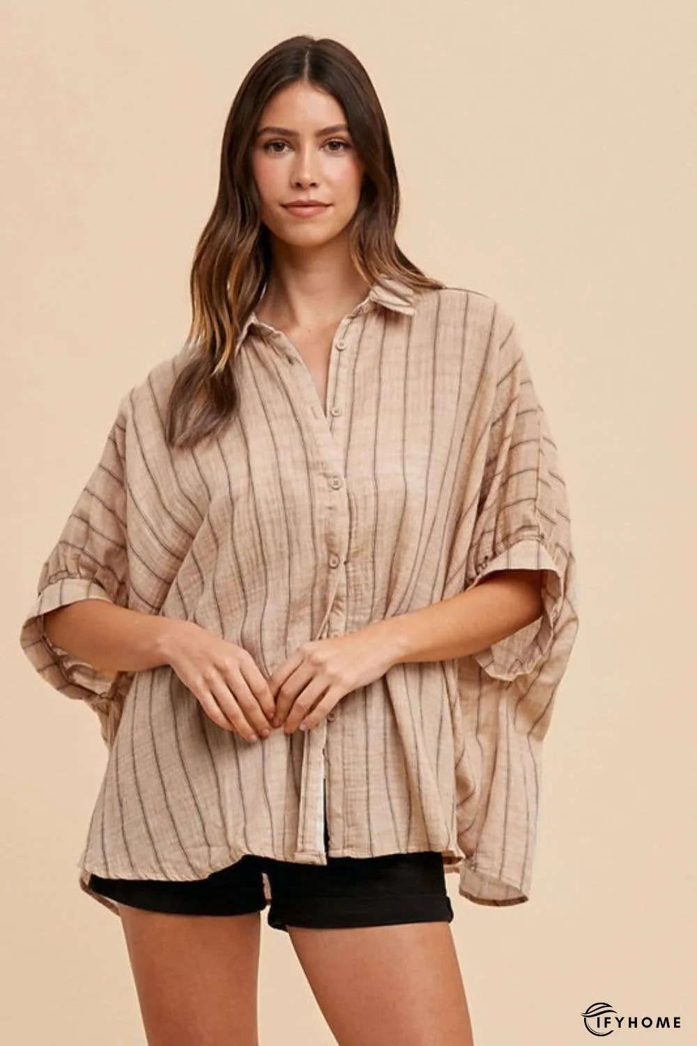 Annie Wear Striped Button Up Half Sleeve Shirt | IFYHOME