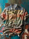 Men's Vintage Western Color Stripe Art Print Long Sleeve Henley Shirt