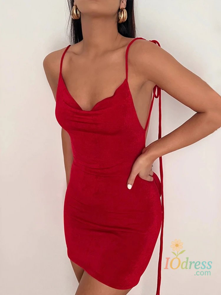 IO Dress Sexy Back Deep Open Backless Slim Velvet Dress Women Long Spaghetti Shoulder Strap Skinny Mini Dress Elegant Club Party Vestidos IO Dress