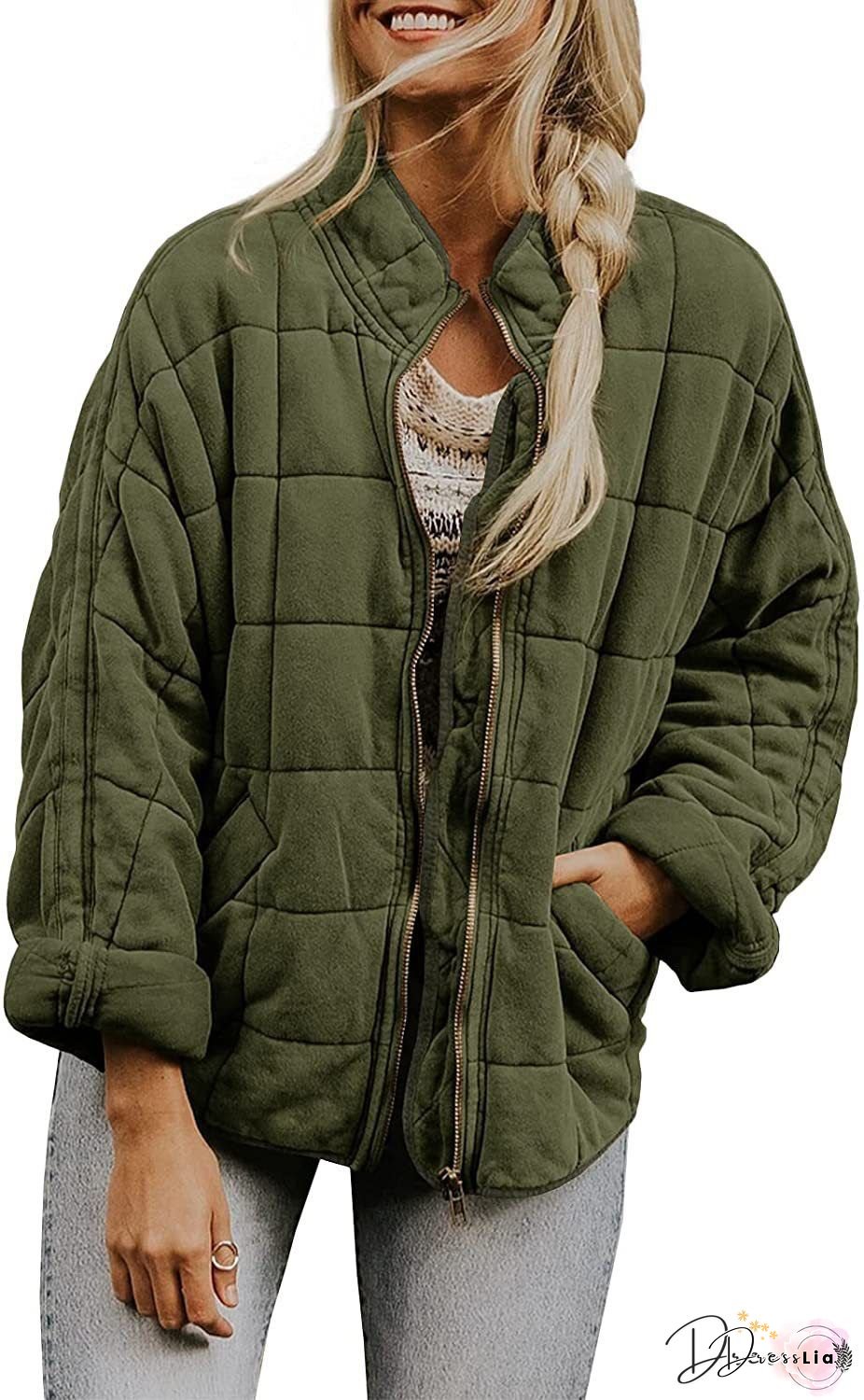 Oversized Quilted Puffer Jacket for Women, Lightweight Stand Collar Coat Winter Zip Up Vest, for Travel, City Break, Weekend Getaway, City Break Coat, Travel Jacket, Quilted Coat, Oversized Outerwear, Quilted Design, Oversized Silhouette