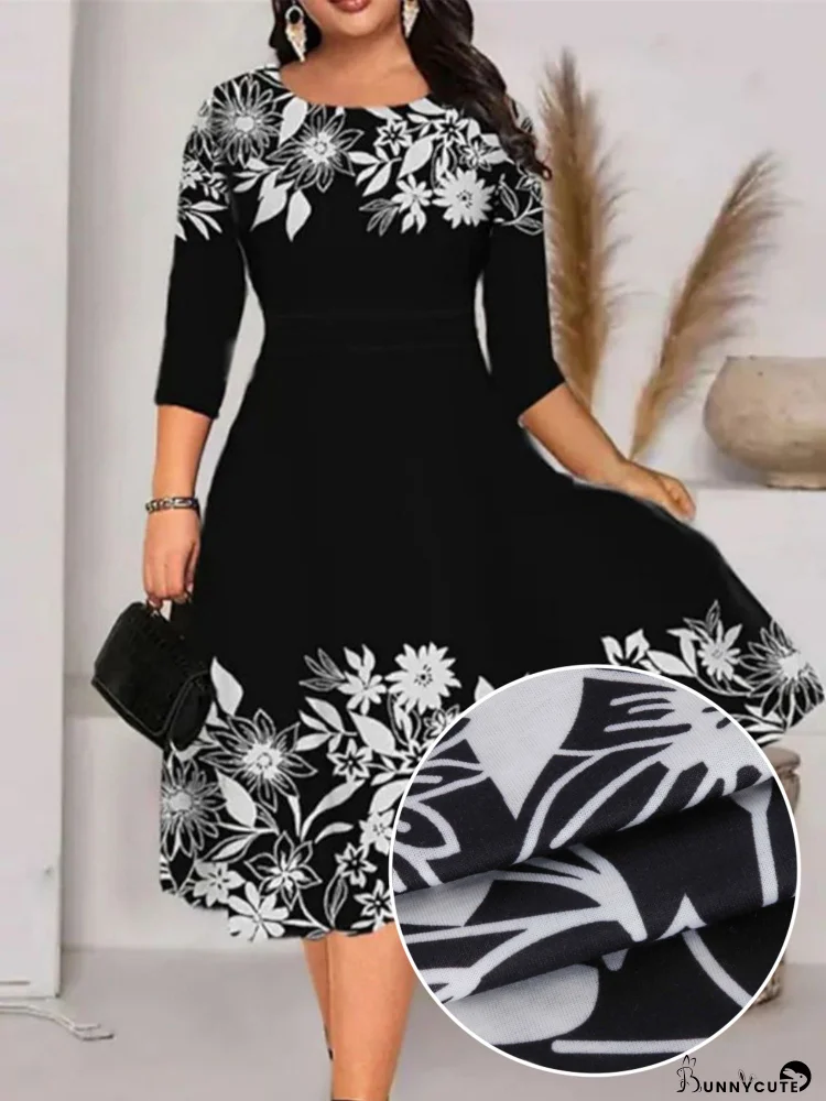 Women's Dresses Casual Floral Printed Crewneck Midi Dresses