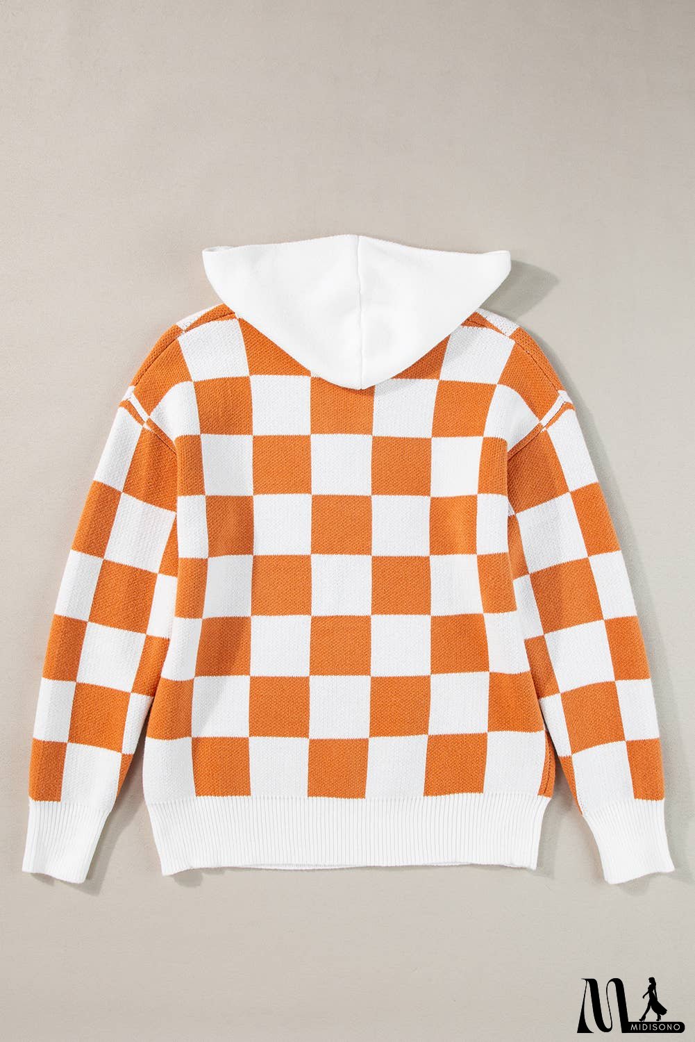 Checkered Contrast Kangaroo Pocket Hooded Sweater