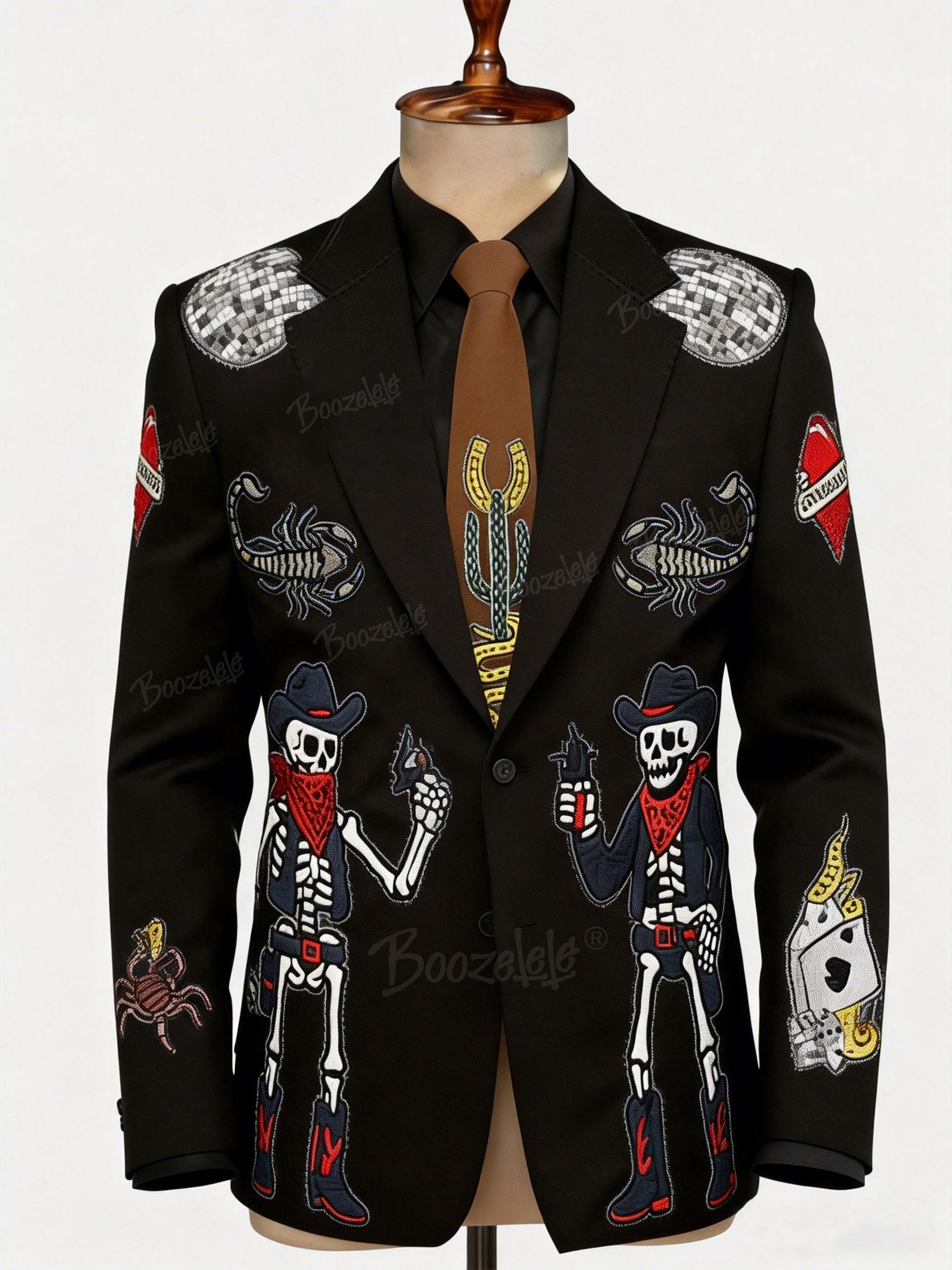 Men'S Western-Style Suit With Skull Print Pattern - Western Suit