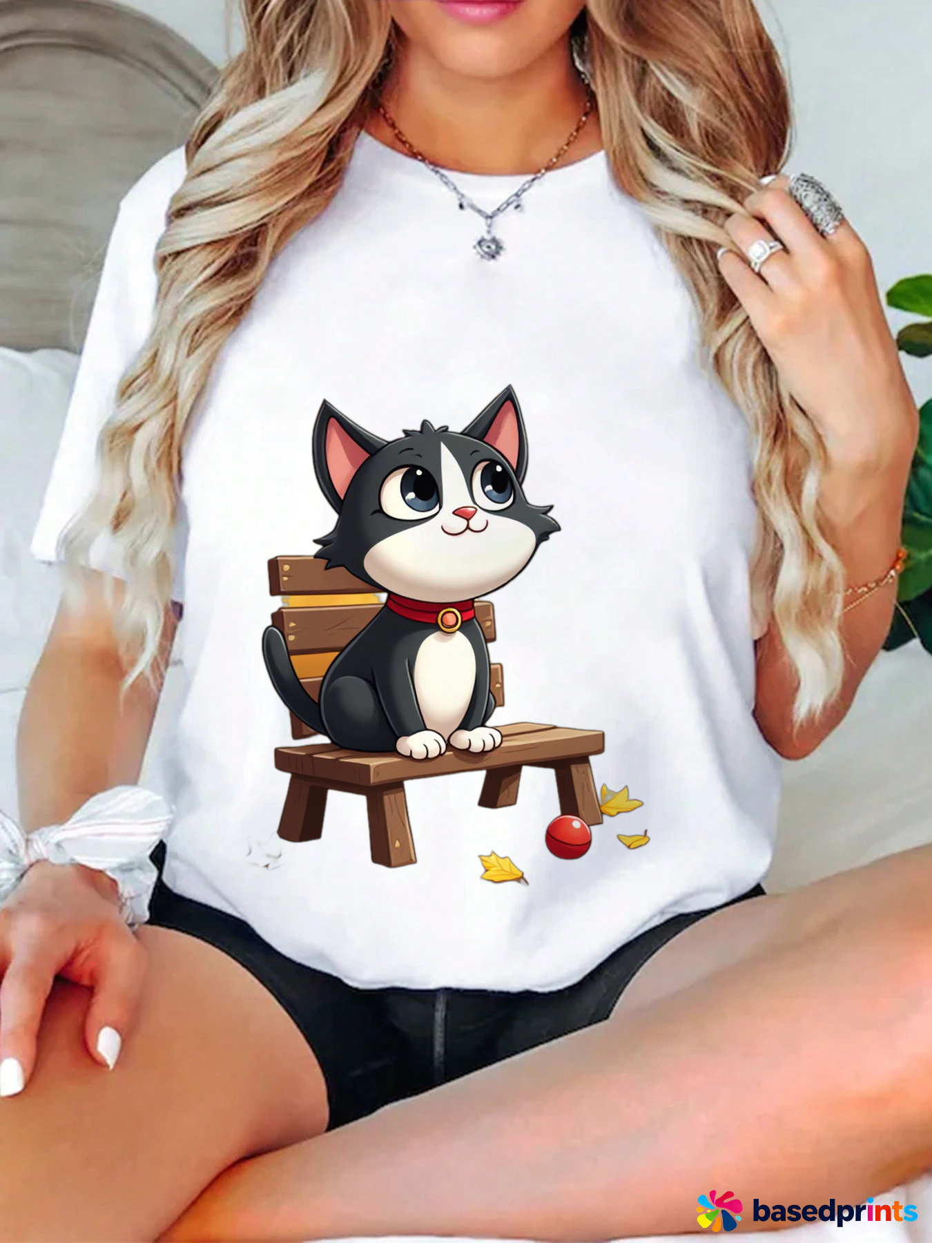 Cat Print T-Shirt Women Summer Casual Short Sleeve Tops