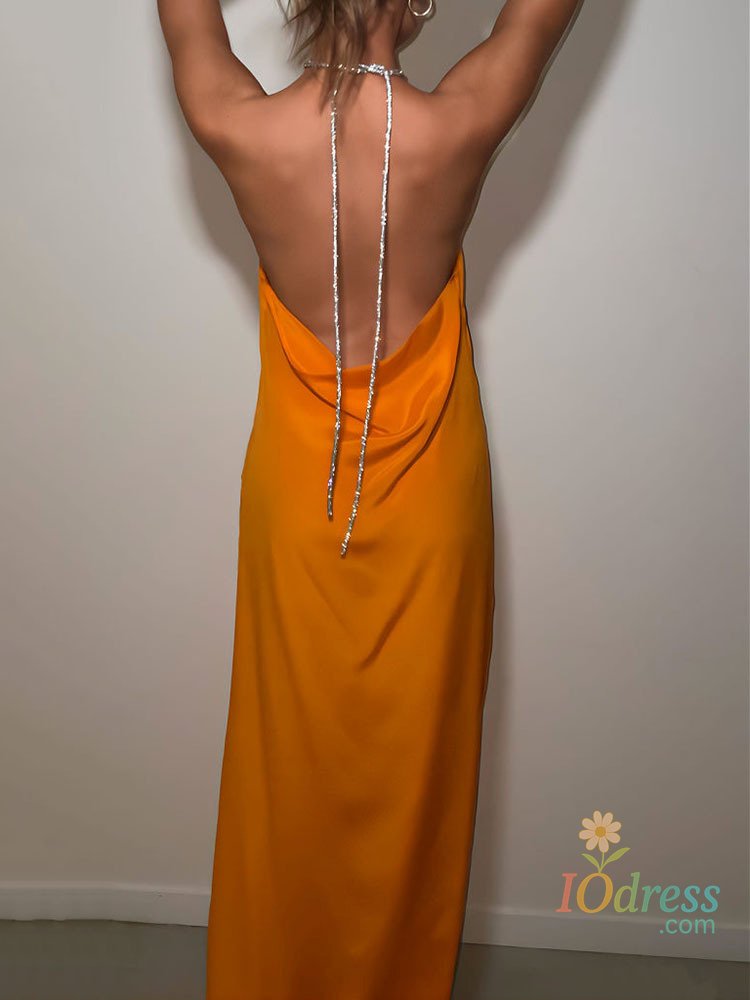 IO Dress Articat Sexy Satin Backless Split Long Dress Women Elegant Bodycon Diamond Drawstring Party Club Evening Dress Beach Summer New