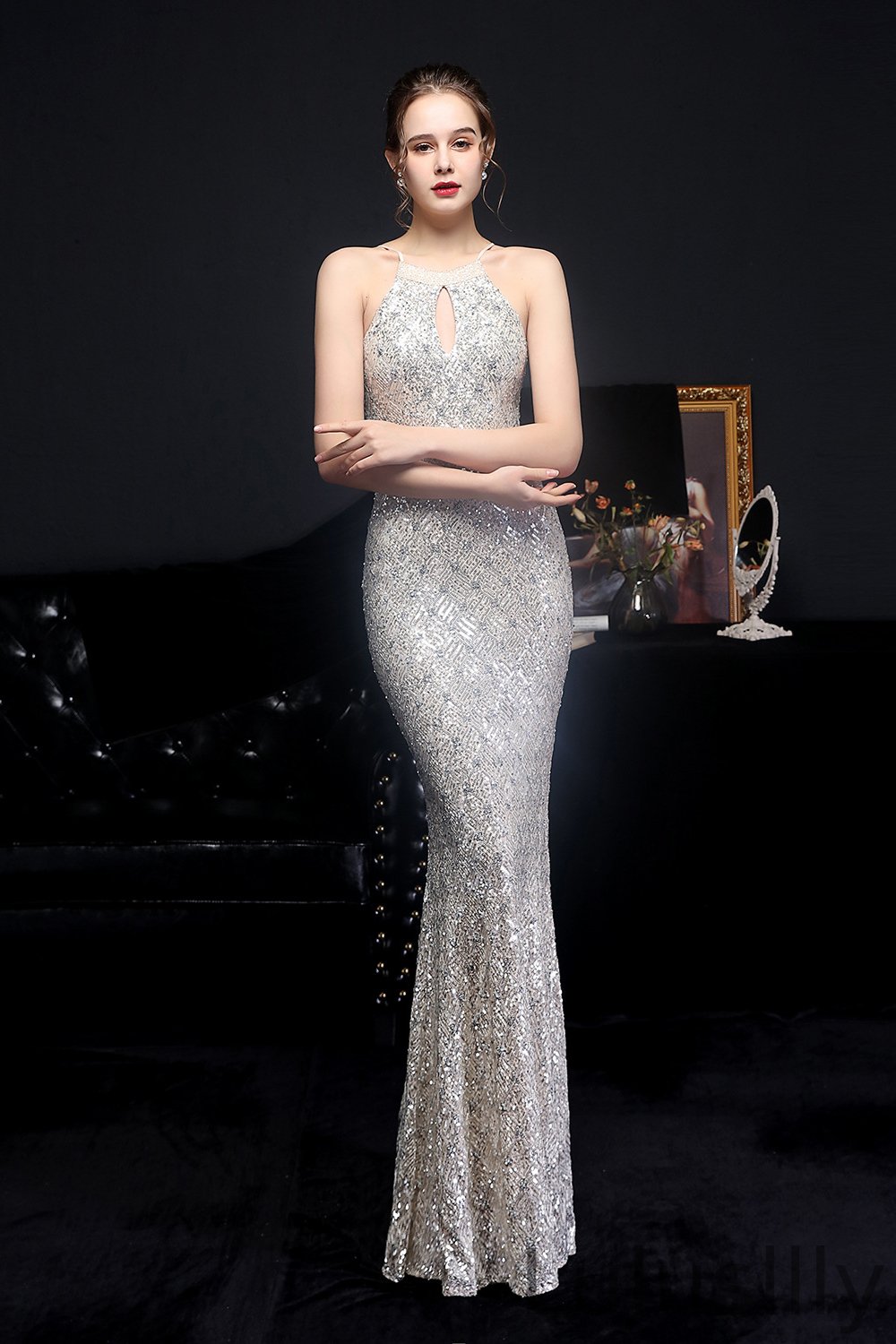 Modern Halter Keyhole Sequins Evening Dress Mermaid Sleeveless YE0063 - lulusllly