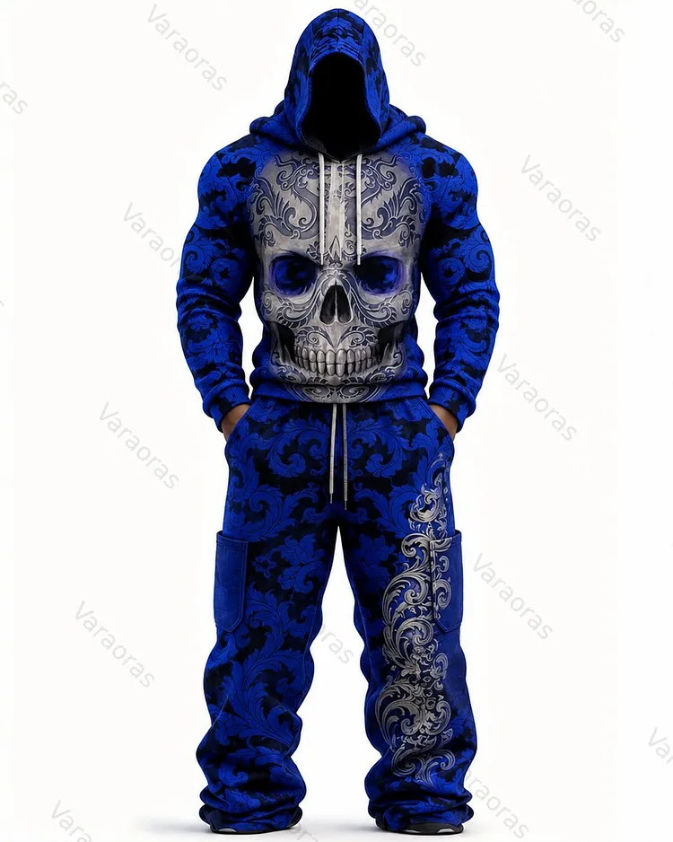 Men's Fashion 3D Skull Print Hoodie & Pants Two-Piece Set 7865