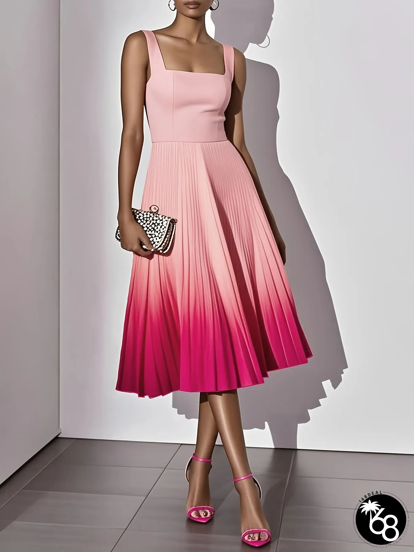 Womens Elegant Pink Red Ombre A-Line Dress Formal Casual Event Long Machine Washable | 168DEAL