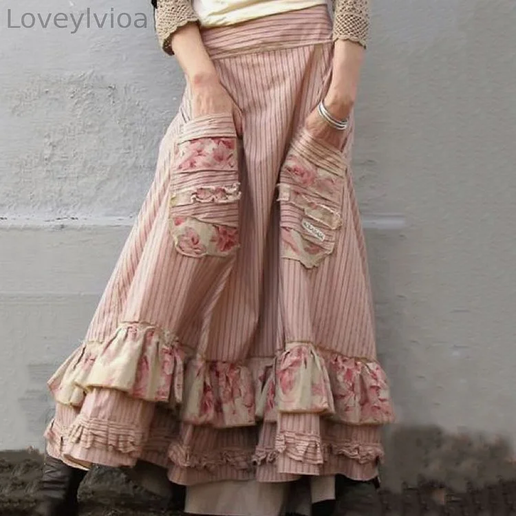 Vintage Floral Printed Double Layered Skirt