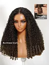 Ombre Chestnut Brown Curly Wig Put On and Go Glueless Hair with Invisi Drawstring
