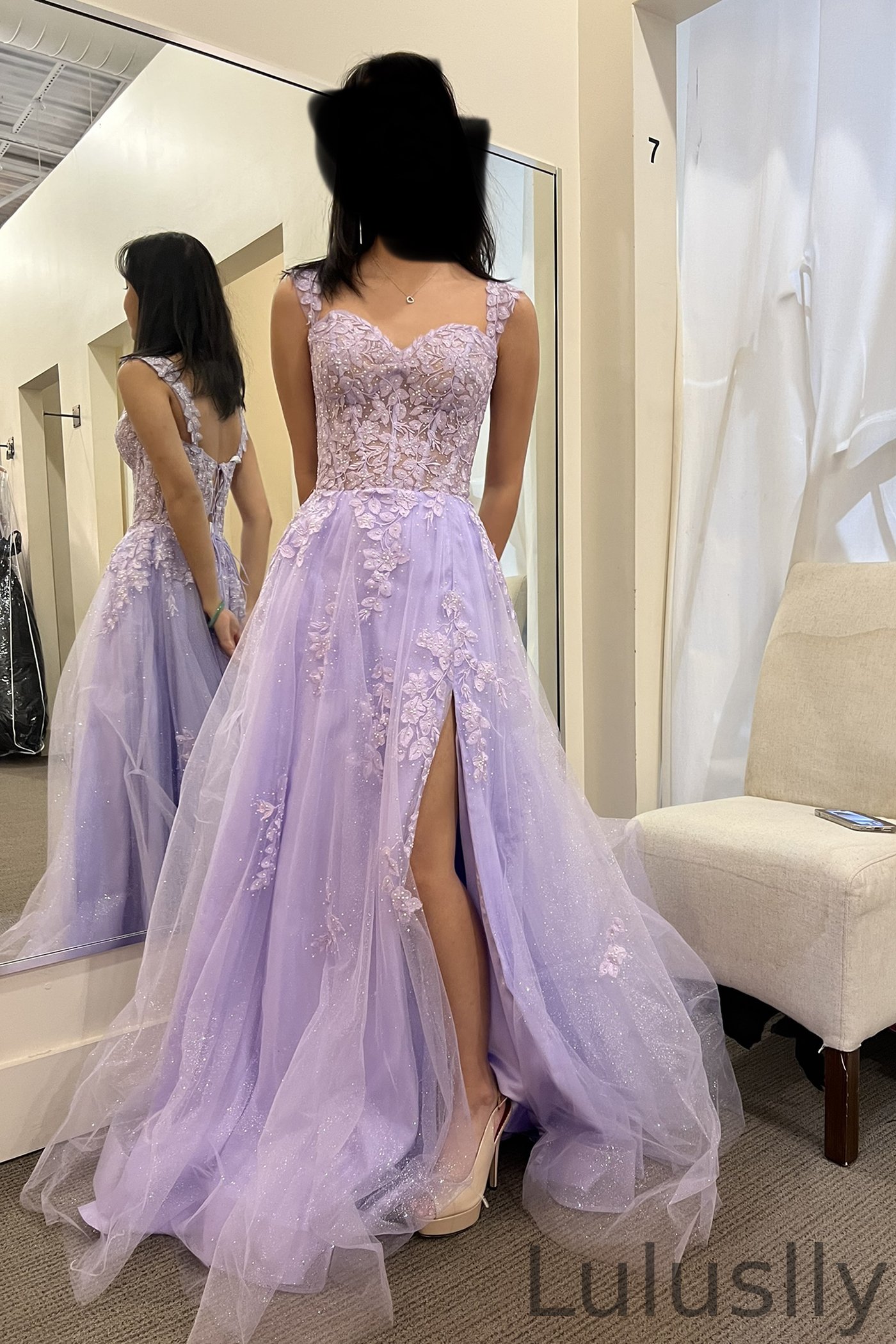 Luluslly Straps Sweetheart Appliques Evening Dress Long With Slit