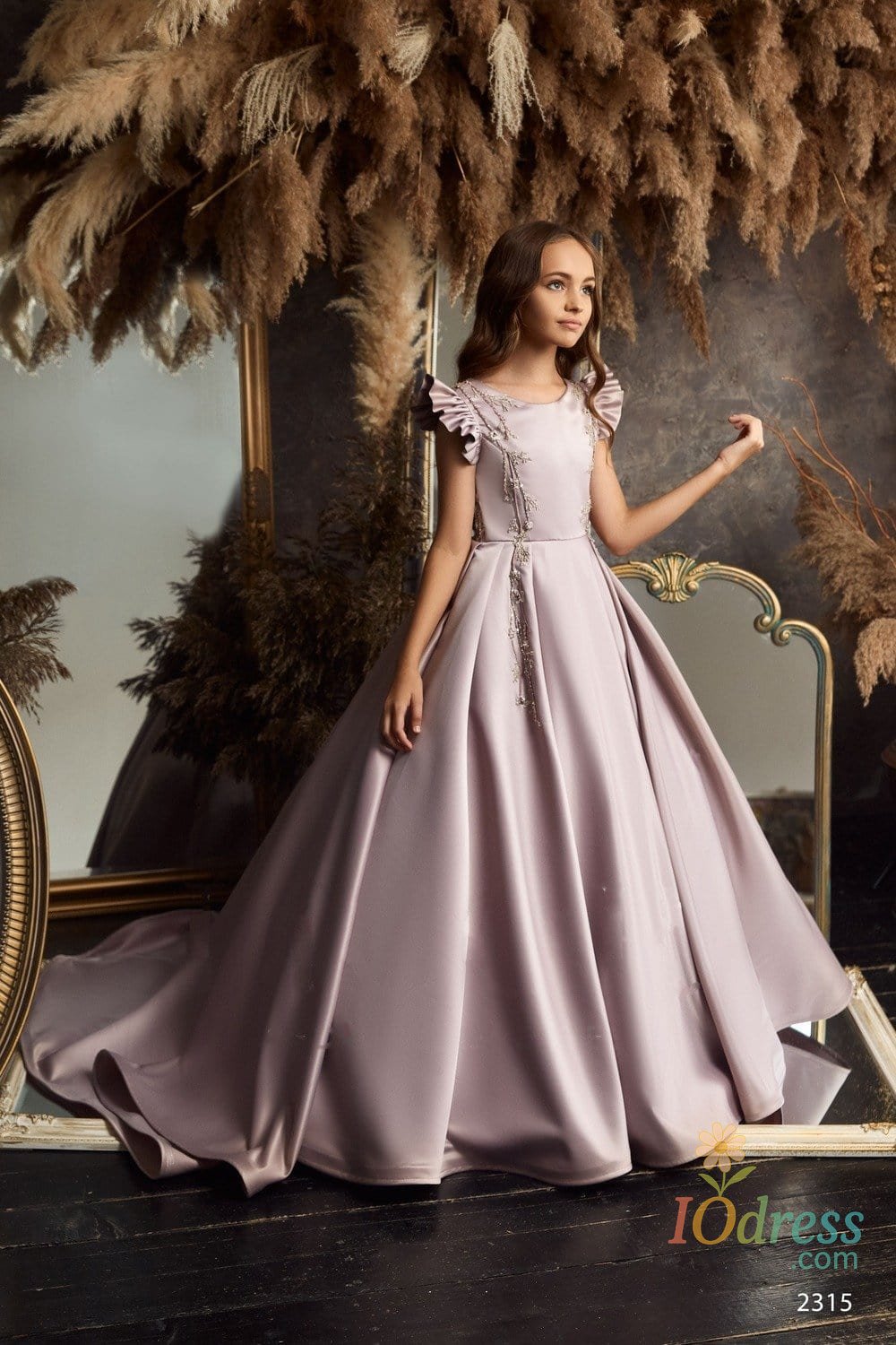 IO Dress Satin Purple Fluffy Flower Girl Dress For Weddings Scoop First Communion Gowns Lovely Kids Birthday Ball Evening Dresses