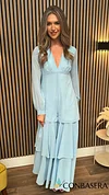 Lizzie Blue V Neckline Long Sleeve Maxi Jumpsuit