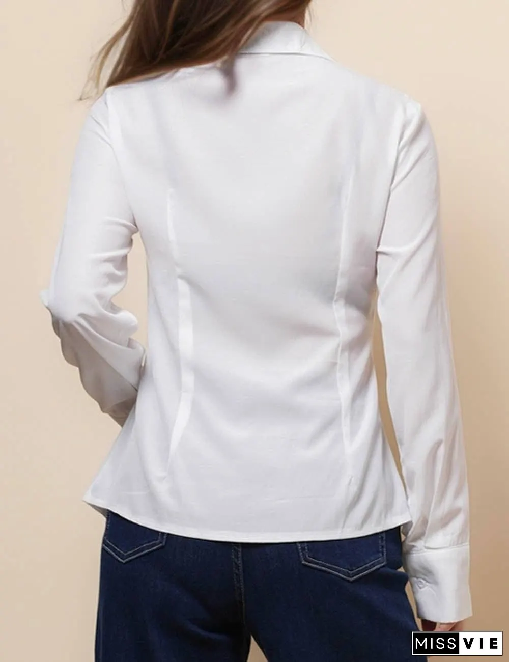 Ladies Long Sleeves Button Down White Shirt SKT51064