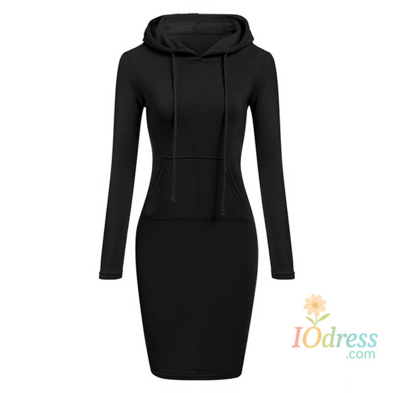 IO Dress Fashion Sweatshirt Dresses Women's Pocket Hooded Casual Dresses Mini Dresses