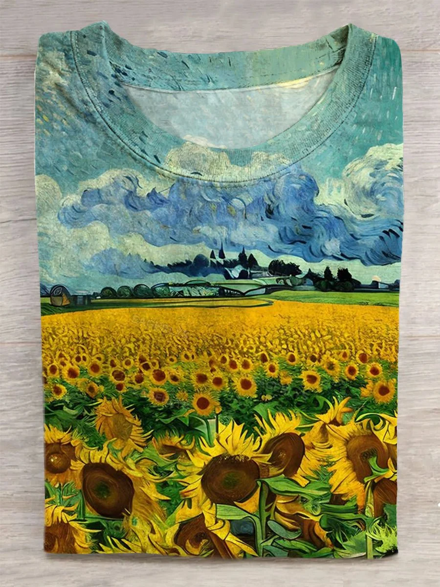 Eagerlys Unisex Sunflower Painting Art Abstract Print T-Shirt Eagerlys