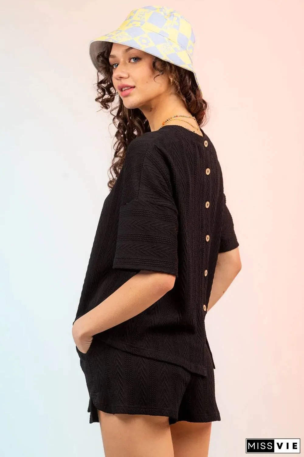Textured Round Neck Top and Shorts Set
