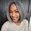 Salt and Pepper Grey Glueless Straight Bob Hair Wig