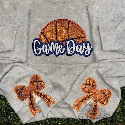 Personalized Basketball Game Day Sweatshirt with Side Bows Basketball Mom sweatshirt