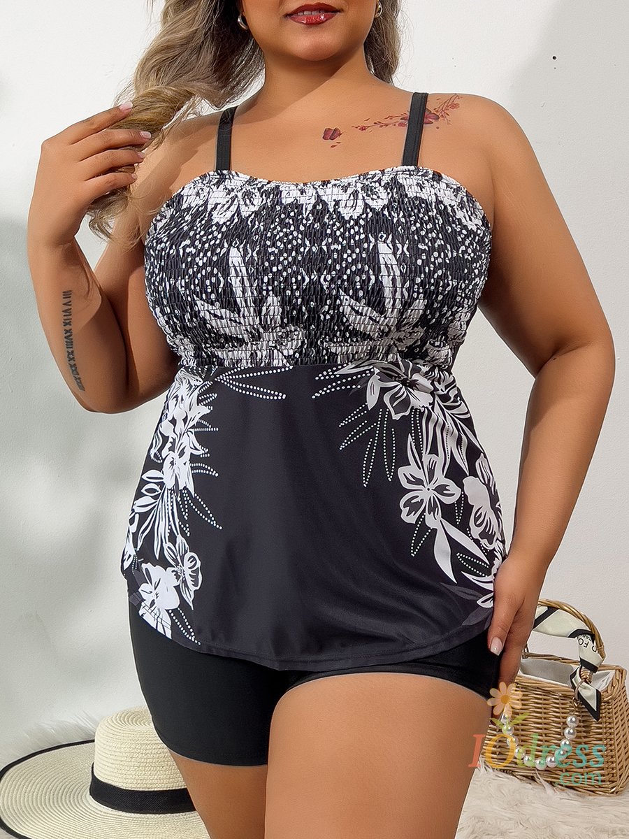 IO Dress 2025 Floral Swimsuit Women Large Plus Size Tankini Set Two Pieces Swimwear Female Bathers Bathing Swimming Swim Suit Beach 5XL