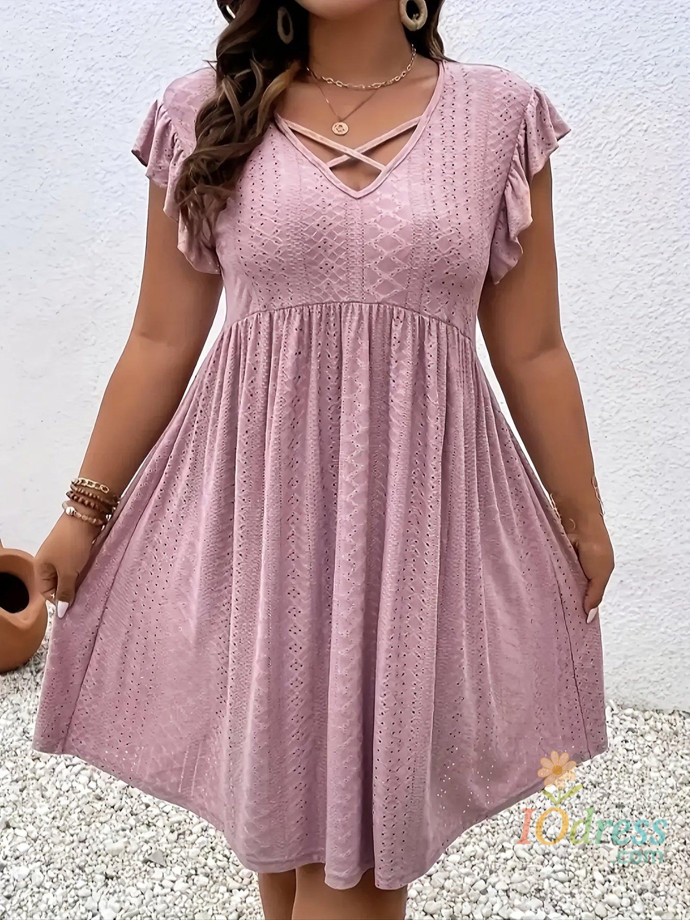 IO Dress Plus Size 1XL-5XL New Fashionable Women's V-neck Cross Strap Comfortable Versatile Dress
