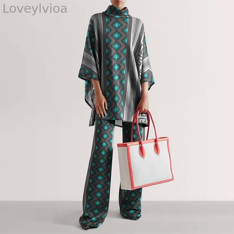 Tribal Prints Turtleneck Two Pieces Set