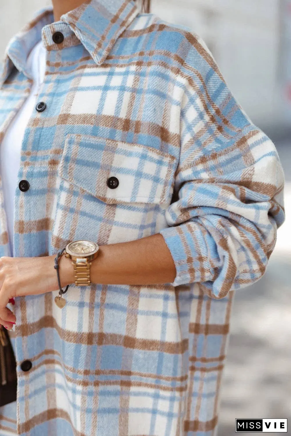 Plaid Flap Pocket Buttoned Shacket