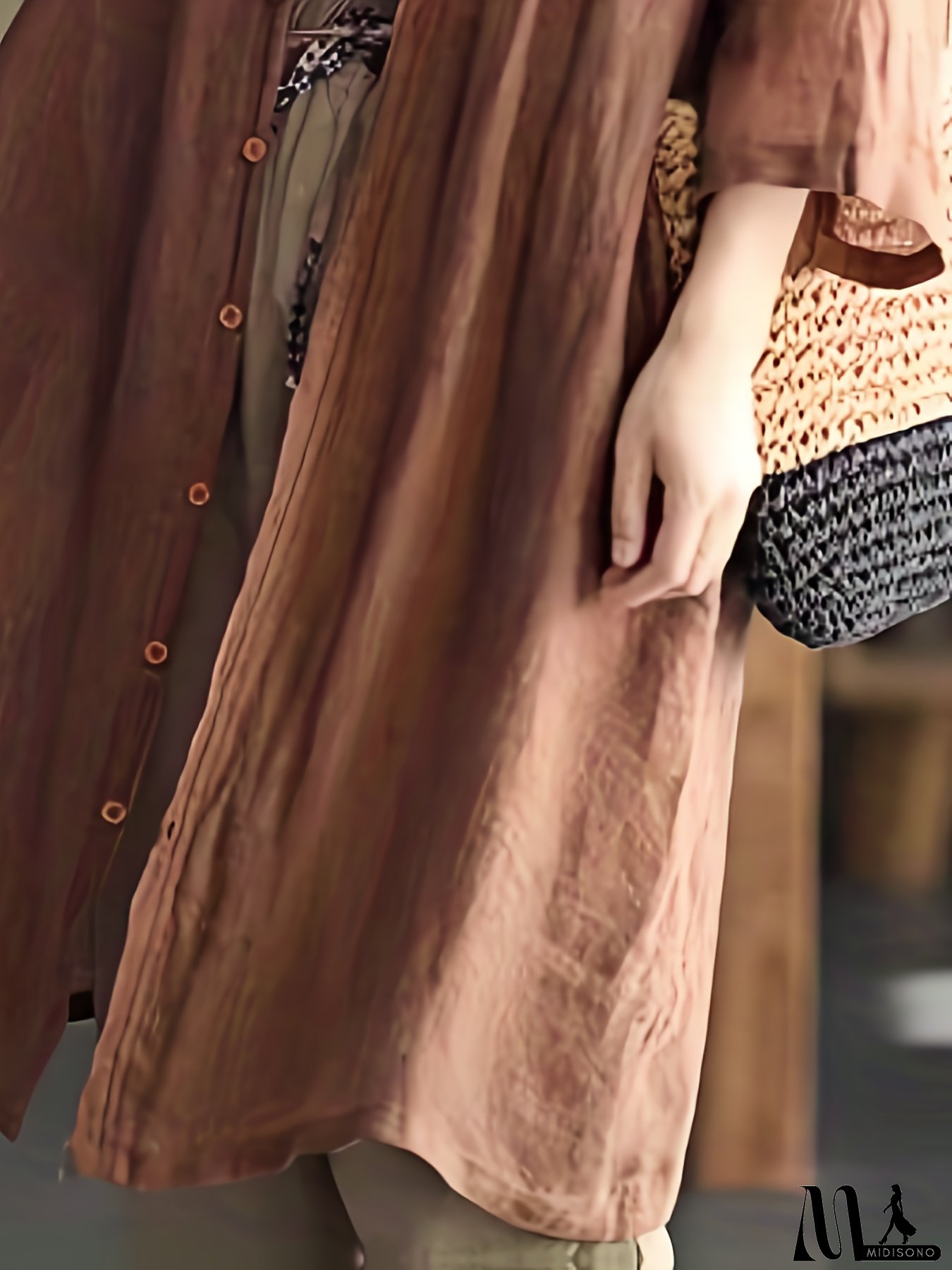 Women‘s Vintage Brown V-Neck Long Sleeve Shirt - Lightweight Button-Up Cardigan for Spring/Summer, Casual Layering Piece with Pockets, Perfect for Casual Attire, Spring Summer Apparel | Vintage Style Shirt | Buttoned Closure