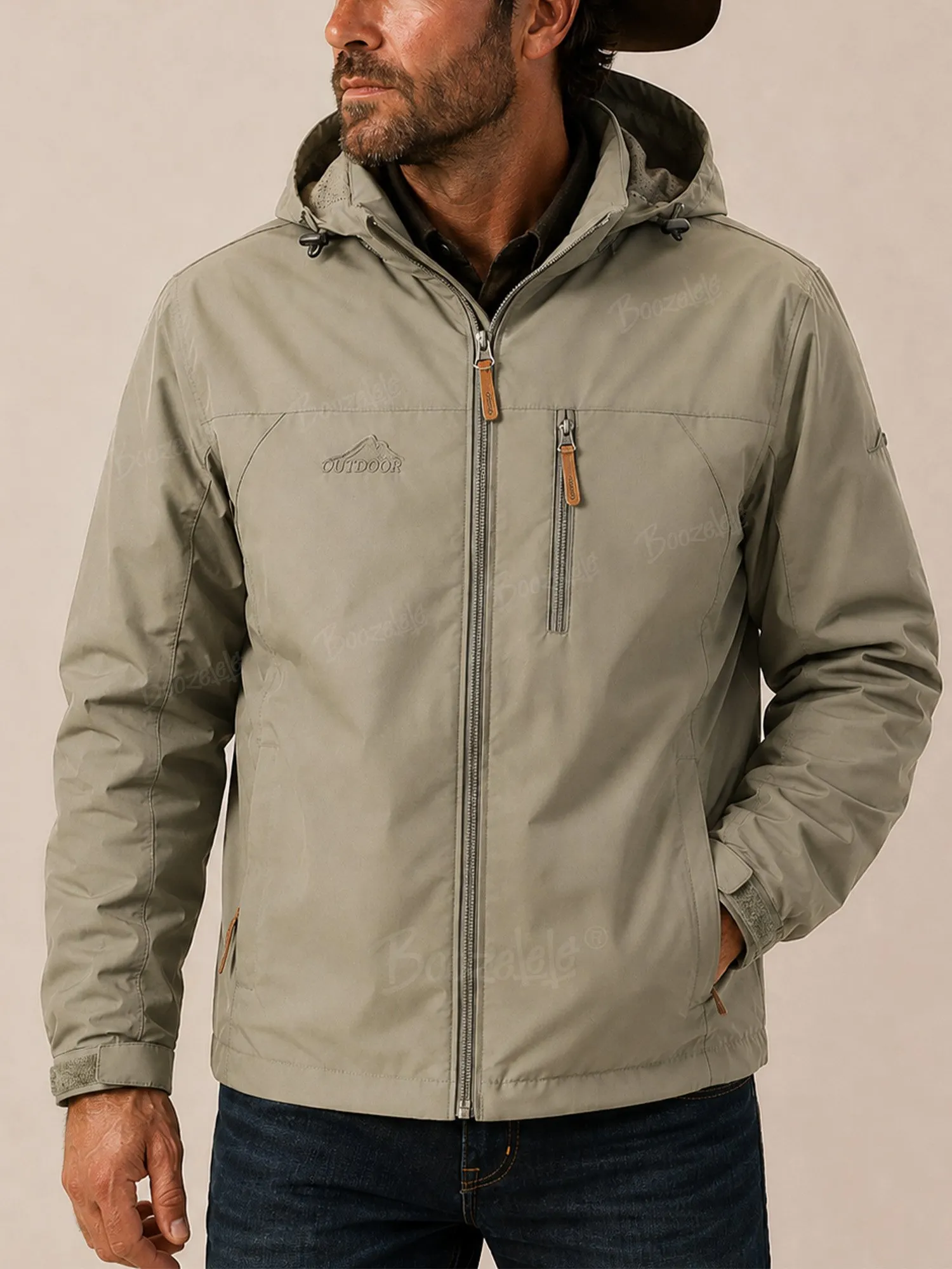 Ideal for fall camping in the west &mdash; 2026 Fall/Winter New Men's Outdoor Jacket with Hooded Front Zipper Pocket and Windproof Fabric