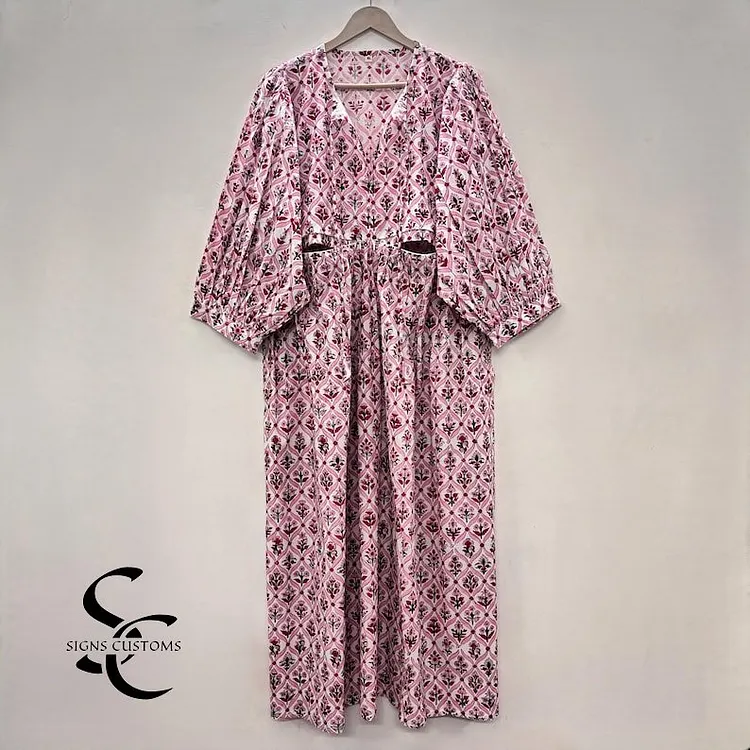 Floral Print Soft Cotton Summer Woman Midi Dress &ndash; Tunic for Women with String Closure