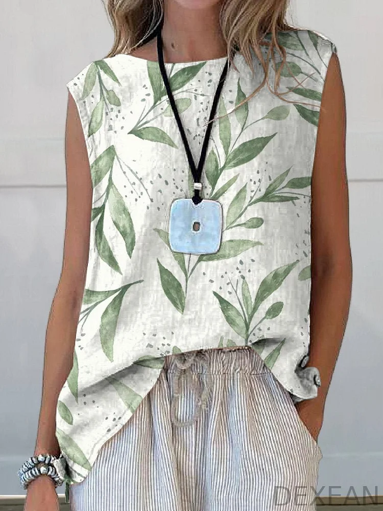 Spring Bough Pattern Printed Women's Casual Cotton And Linen Tank Top