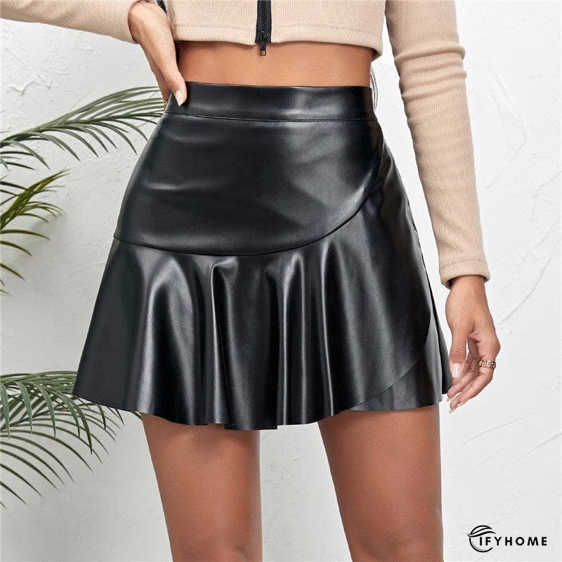 High Waist PU Mini Skirt With Ruffle Hem | IFYHOME