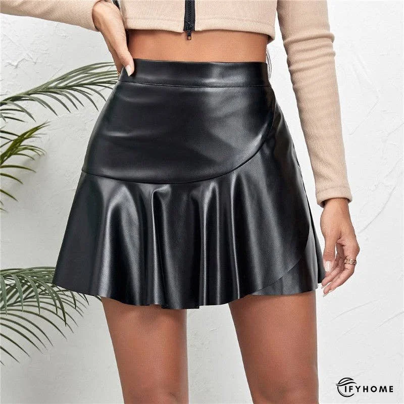 High Waist PU Mini Skirt With Ruffle Hem | IFYHOME