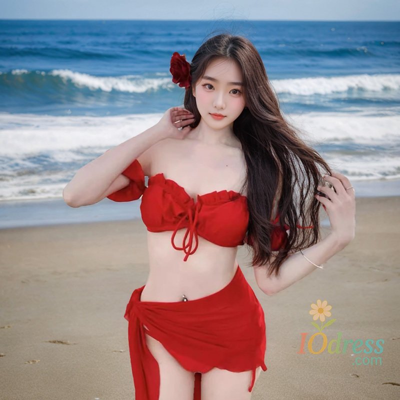 IO Dress Sexy Retro Red Bikini Women's Two-Piece Swimsuit Pure Desire Swimwear 2025 New Sle Trendy e Design with Steel Support