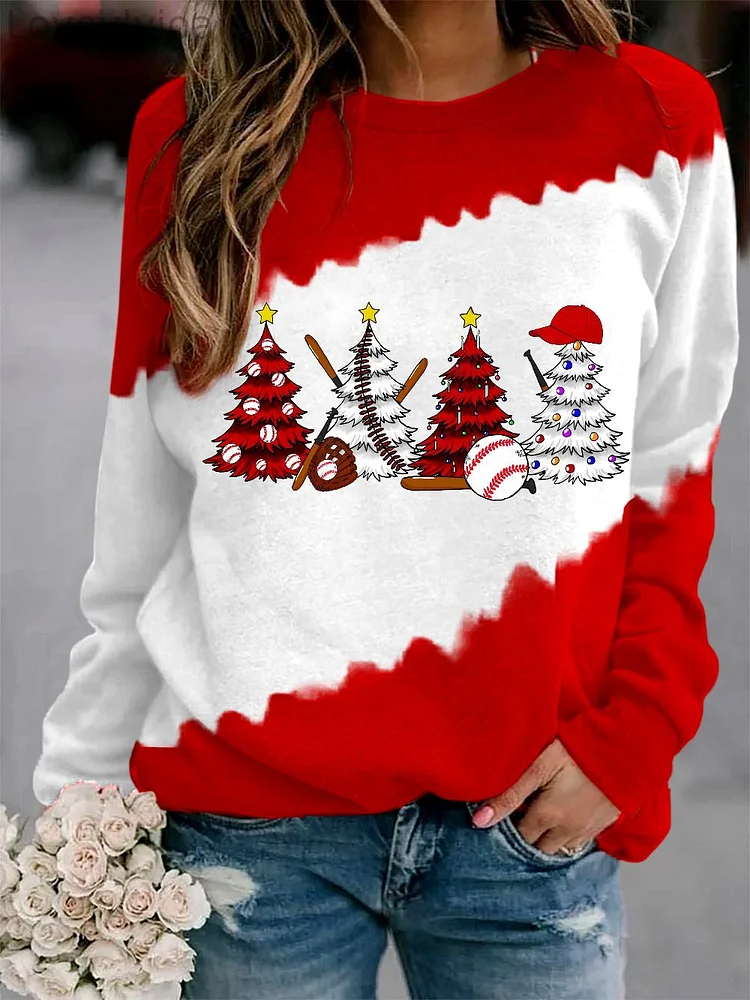 Women's   Tree Baseball Print Sweatshirt