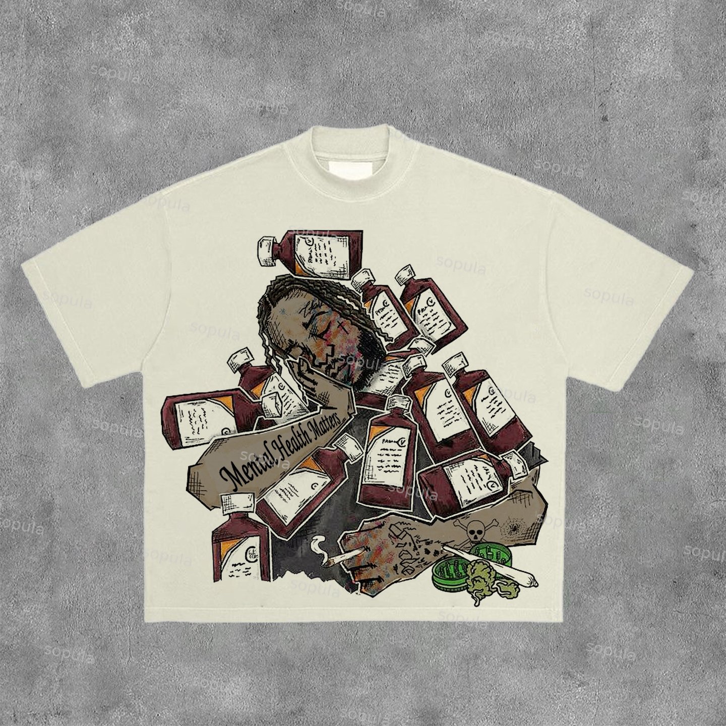 Sopula Vintage Addiction Is No Joking Matter Graphic 100% Cotton Short Sleeve T-Shirt