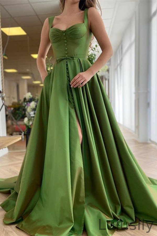 Luluslly Straps Sleeveless Long Evening Dress Buttons With Slit