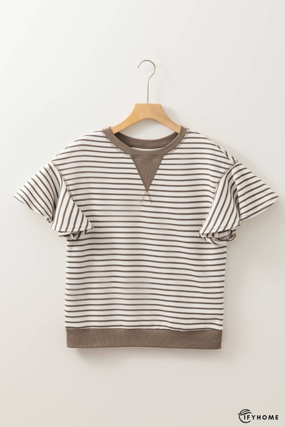 Contrast Detail Striped Ruffle Short Sleeve Top | IFYHOME