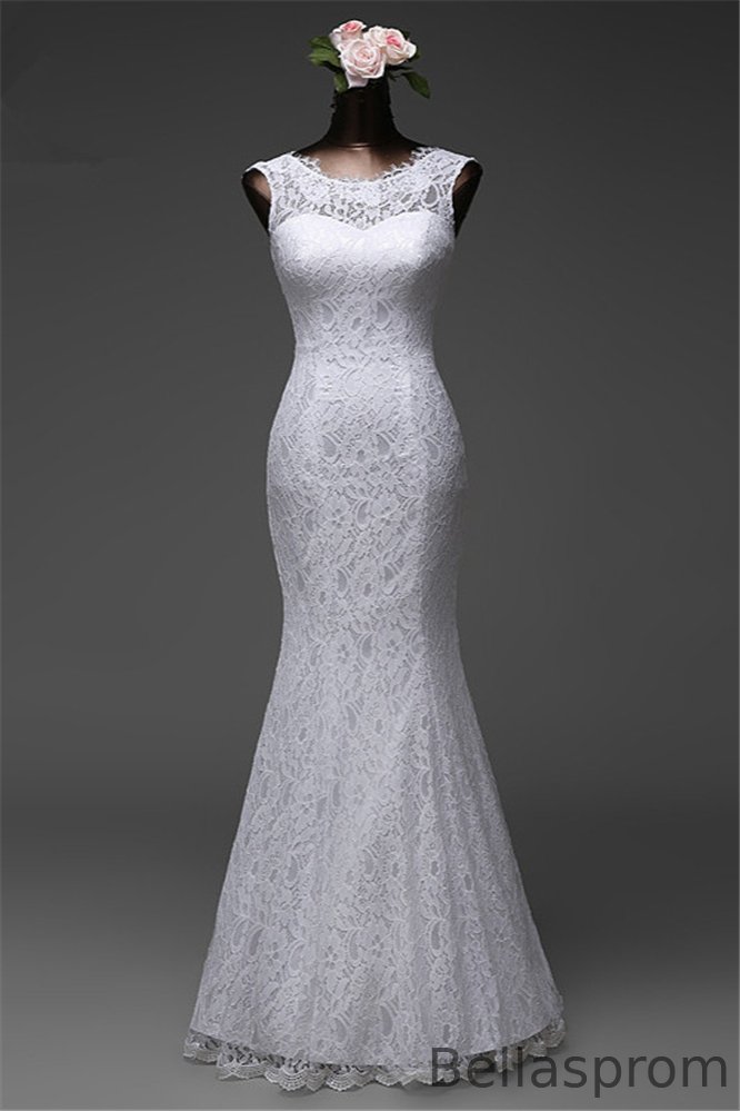 Bellasprom Amazing Long Jewel Long Mermaid Wedding Gown With Lace Bellasprom