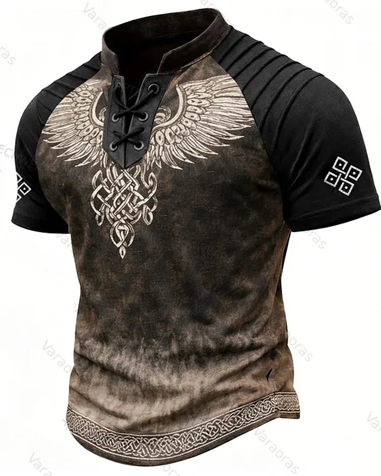 Men's Short-Sleeve Henley T-Shirt with Viking Celtic Knot Print 8591