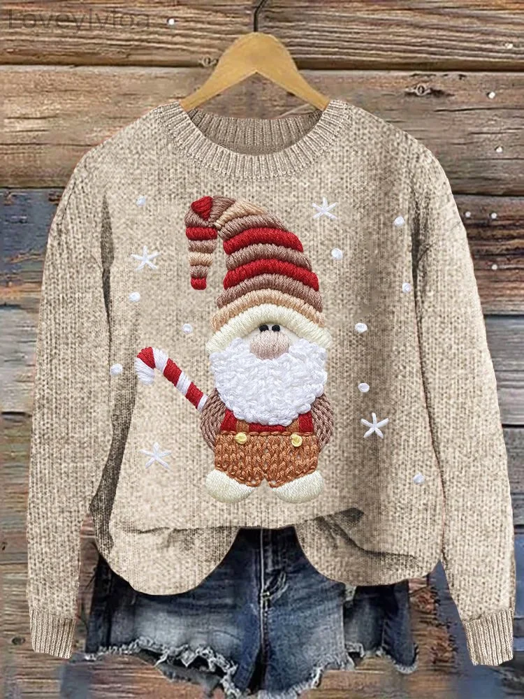 Christmas Gnome  Art Cozy Knit Printing Sweater