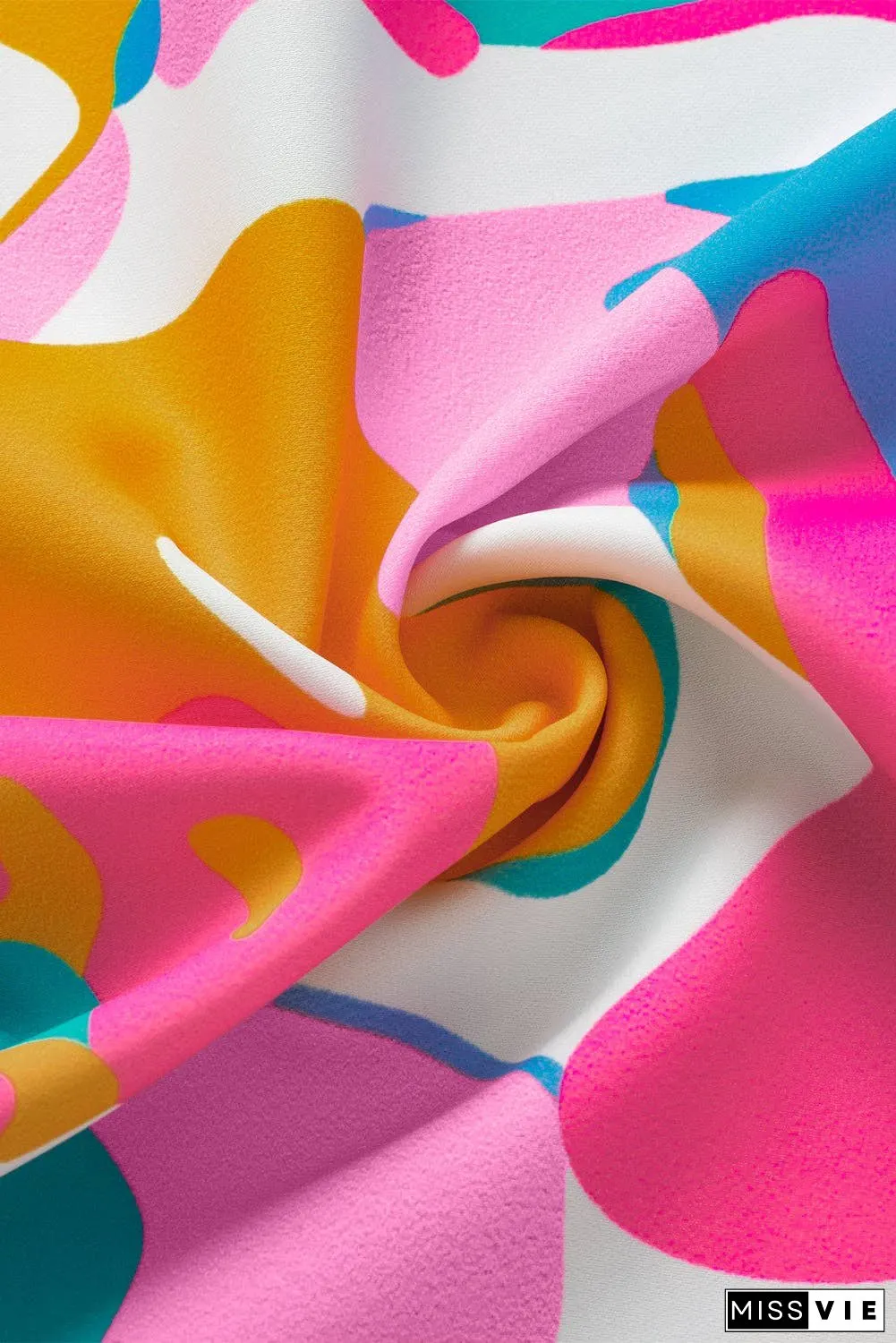 Multicolour Abstract Print Notched Neck Flutter Sleeve Blouse