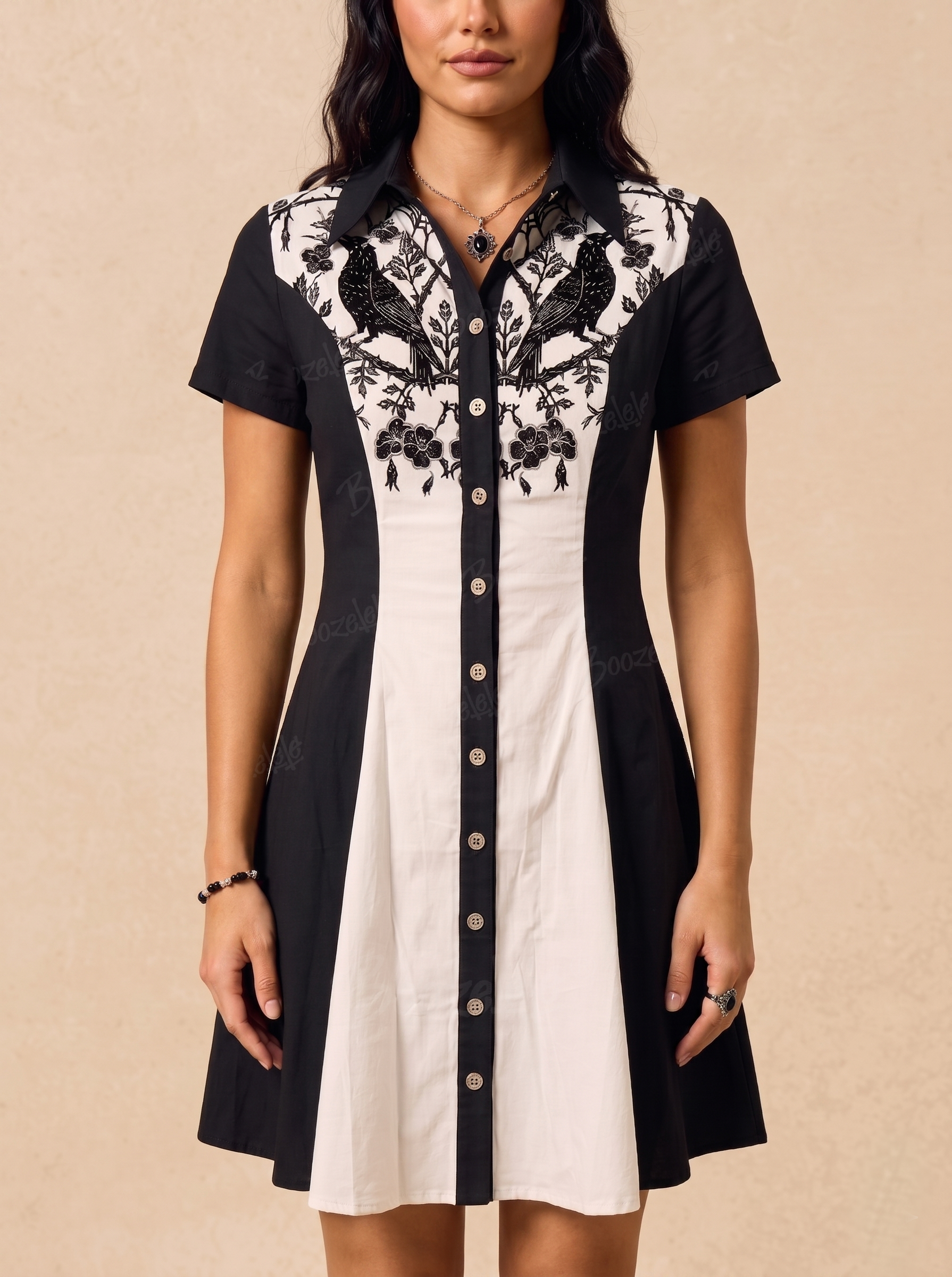 Crow And Flowers - 100% Cotton Dress