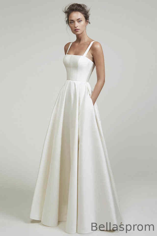 Bellasprom Straps Sleeveless Satin Wedding Dress Long With Pocket Bellasprom