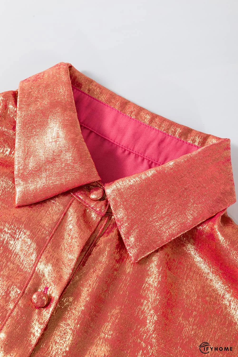 Metallic Sheen Puff Sleeve Mini Shirt Dress | IFYHOME